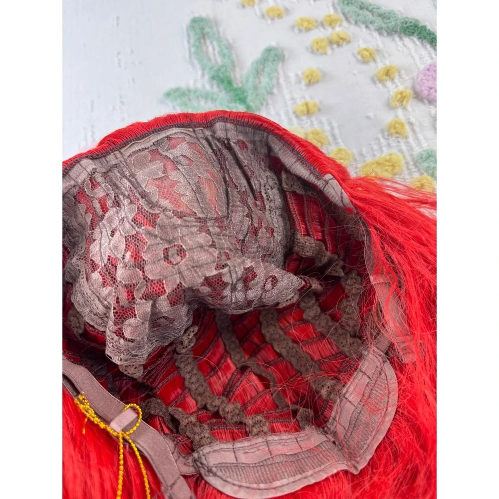 Vibrant Red‎ Cosplay Wig Braided Buns Long Wavy Synthetic Fiber